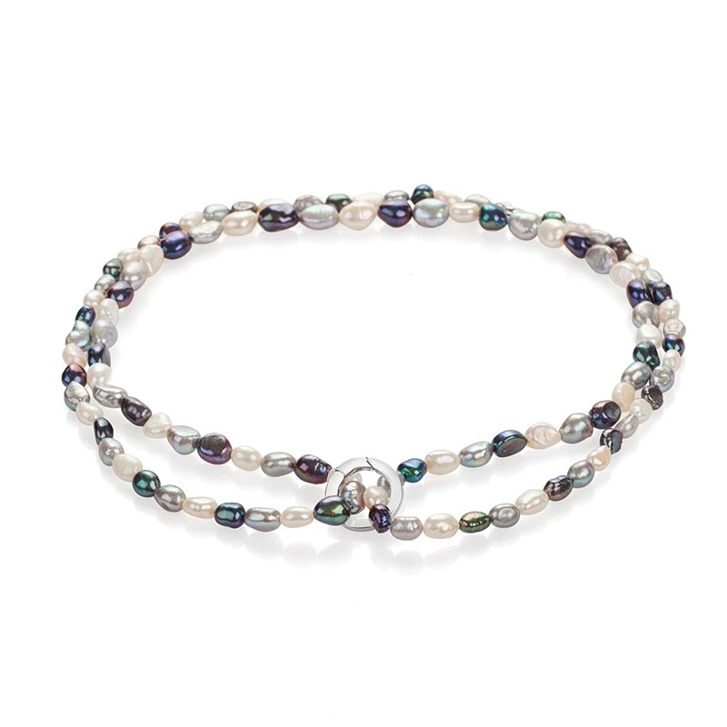 Колие Swan Pearls CA464NF, Барокови Бели, Сиви И Черни Перли, Сребро